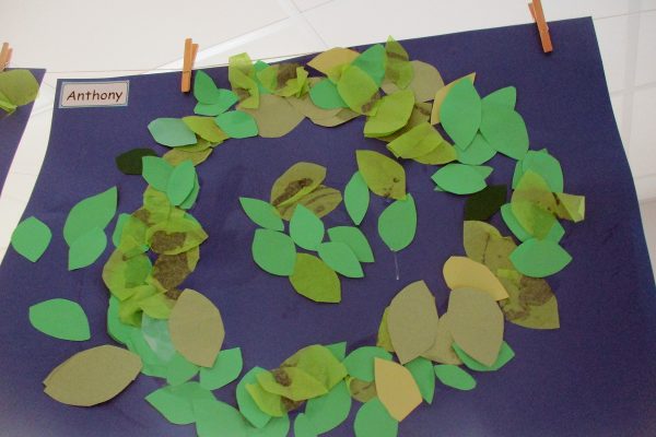 Anthony created a piece of art with paper leaves
