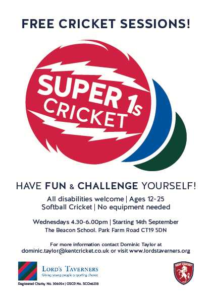 Free cricket sessions for age 12-25 at The Beacon on Wednesdays term time 4.30-6.00pm